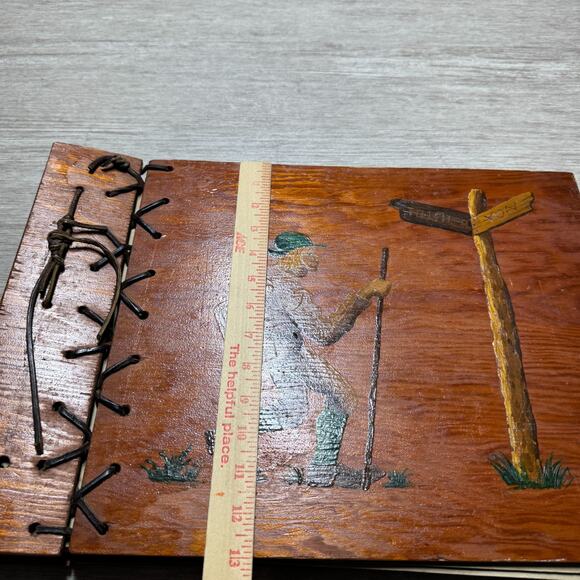 Vintage Wooden Photo Album Scrapbook Drawing Pad Hand-Painted Folk Art 16x12 - Picture 11 of 11